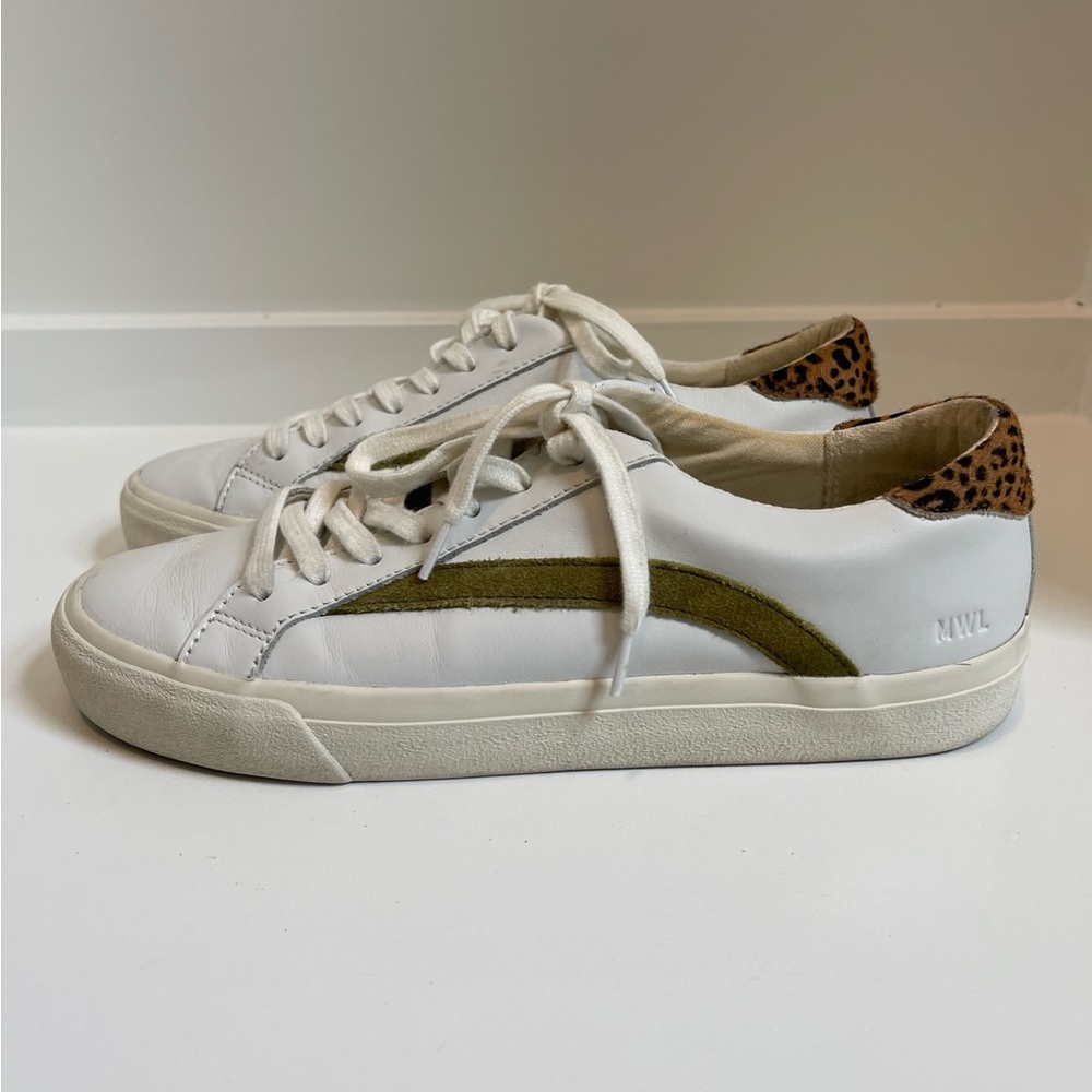 Madewell Sidewalk Low-Top Sneakers White Leather Cheetah 8M